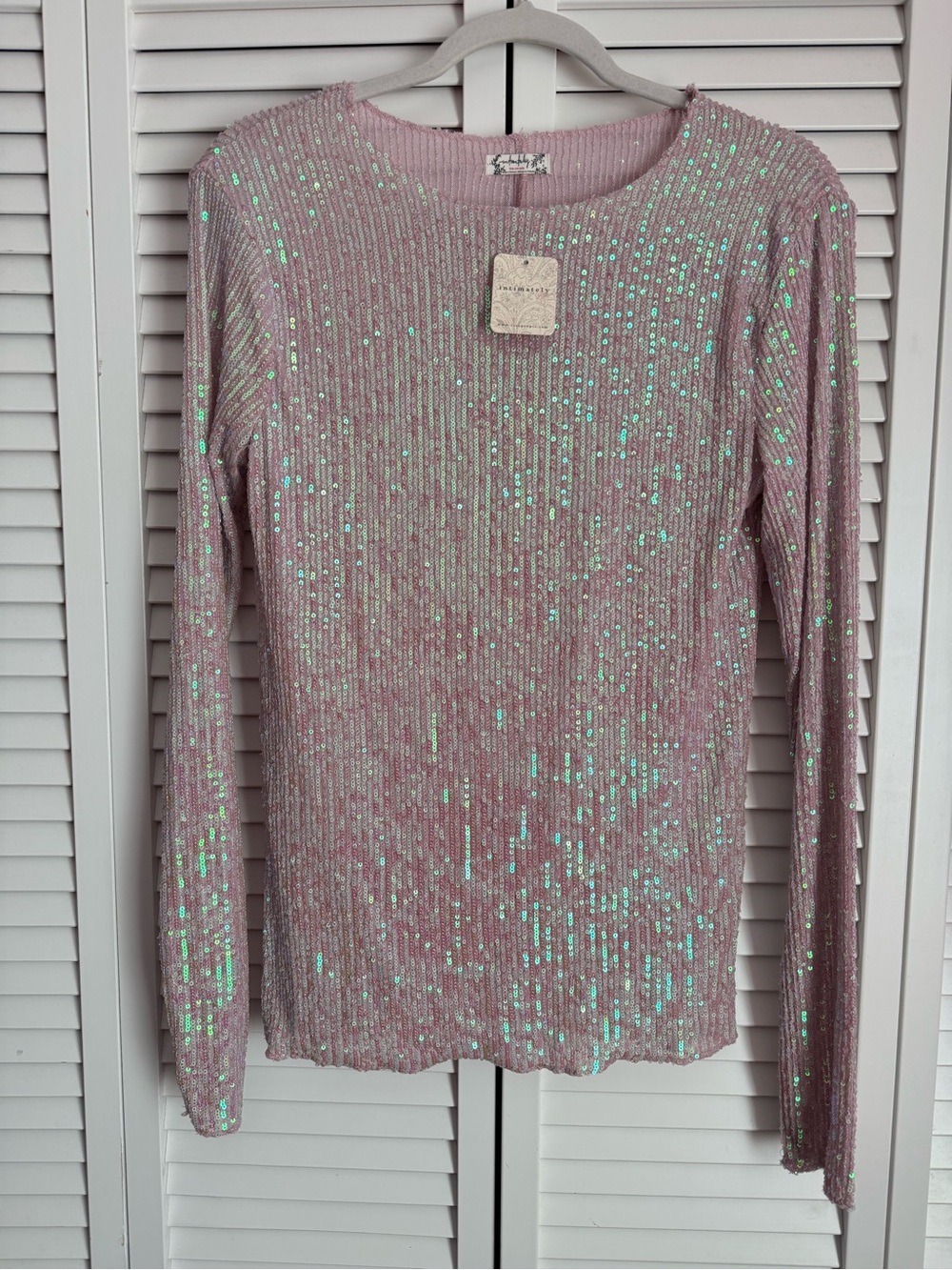 Free People Intimately Gold Rush Sequins Top Champagne Float Medium NWT - Picture 3 of 12